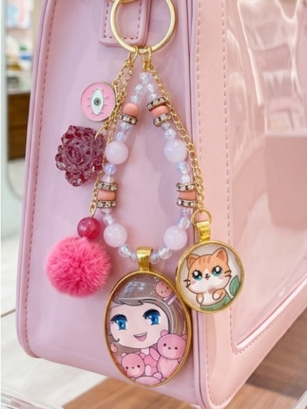 Kawaii Purse Charm Key Ring Japanese Harajuku Pastel Cute Bag Charm Retro 80s J-